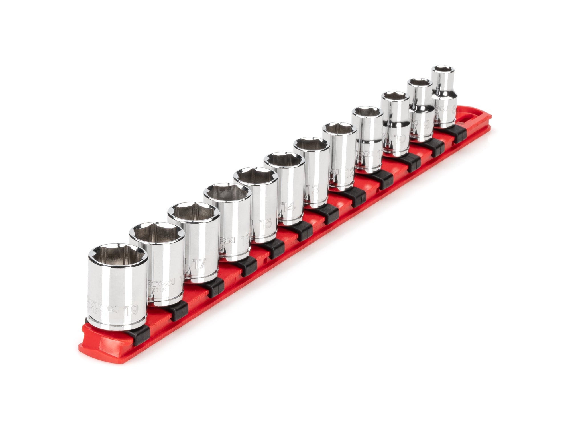 3/8 Inch Drive Shallow 6-Point Socket Set with Rail, 12-Piece (8 - 19 mm)