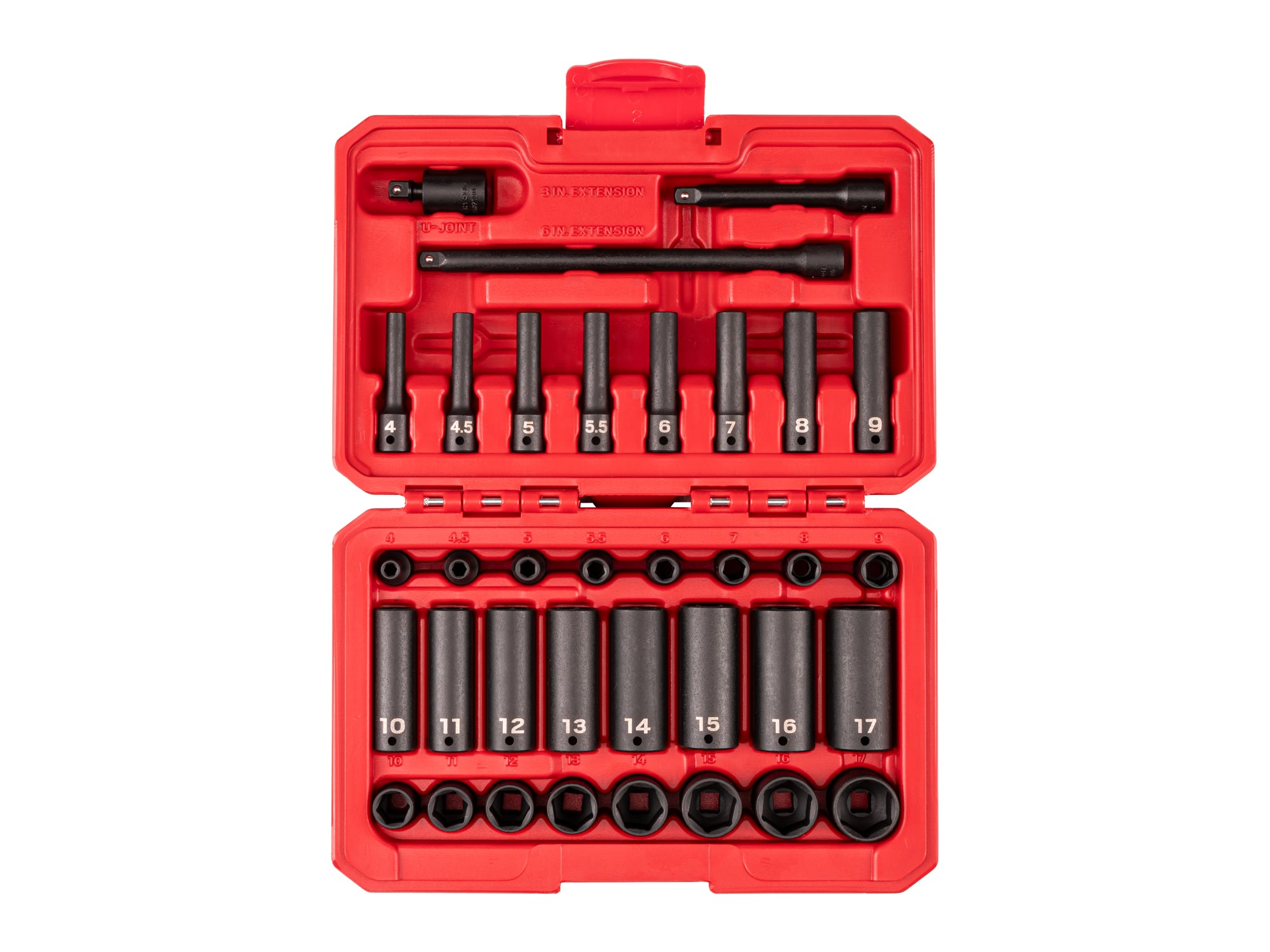 1/4 Inch Drive Shallow 6-Point Impact Socket Set with Case, 35-Piece (4 - 17 mm)