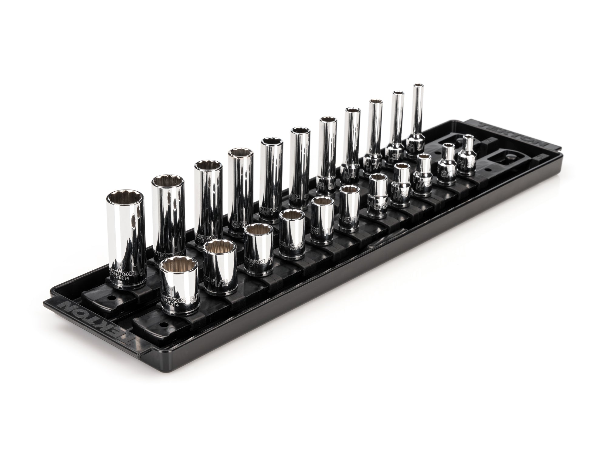 1/4 Inch Drive Shallow and Deep 12-Point Socket Set with Rails and Tray, 22-Piece (5/32 - 9/16 in.)