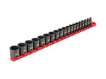 3/8 Inch Drive Shallow 12-Point Impact Socket Set with Rail, 19-Piece (6 - 24 mm)