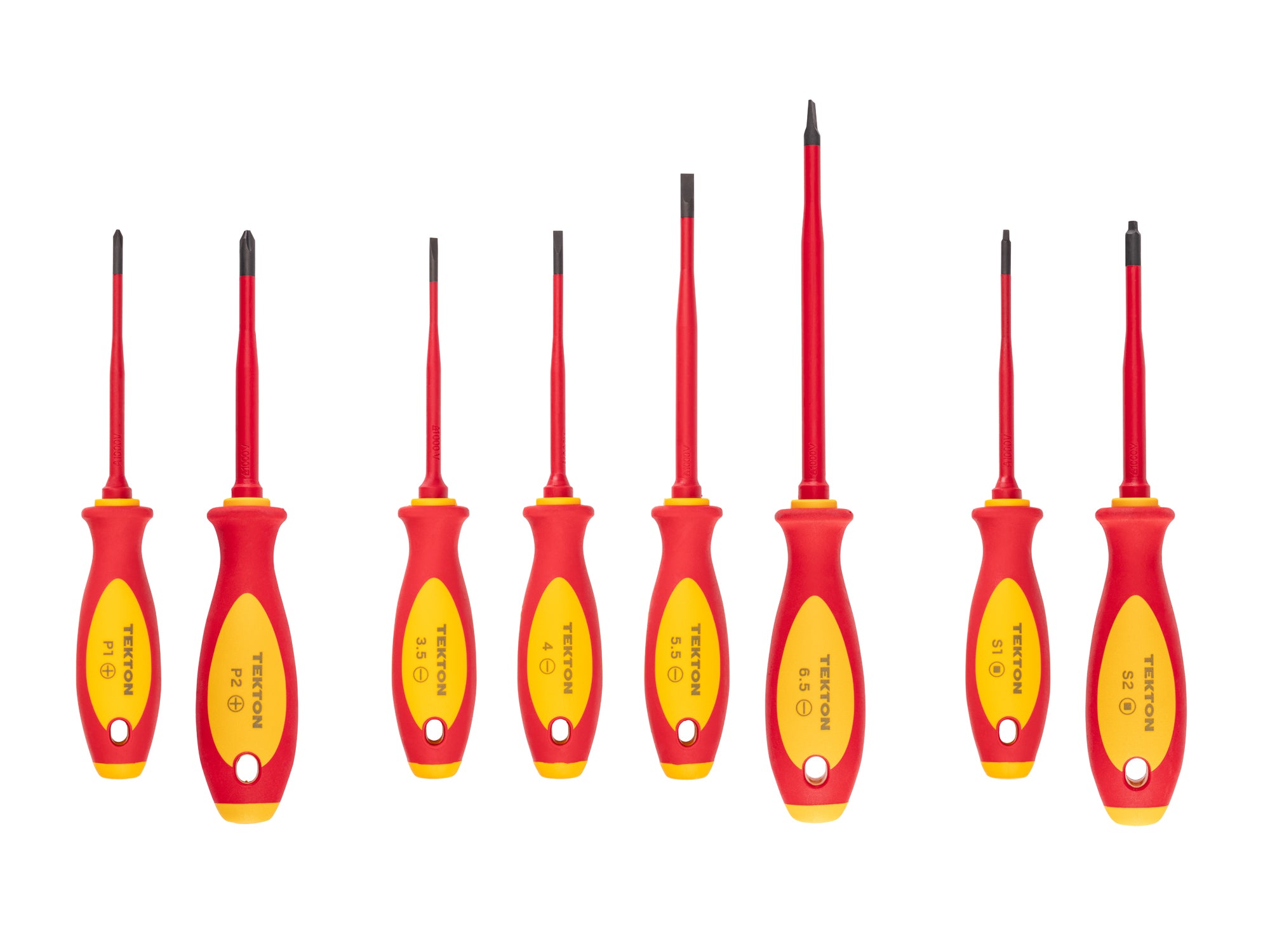 Phillips, Slotted, Square Insulated Screwdriver Set, 8-Piece (#1-#2, 3.5-6.5 mm, #1-#2)