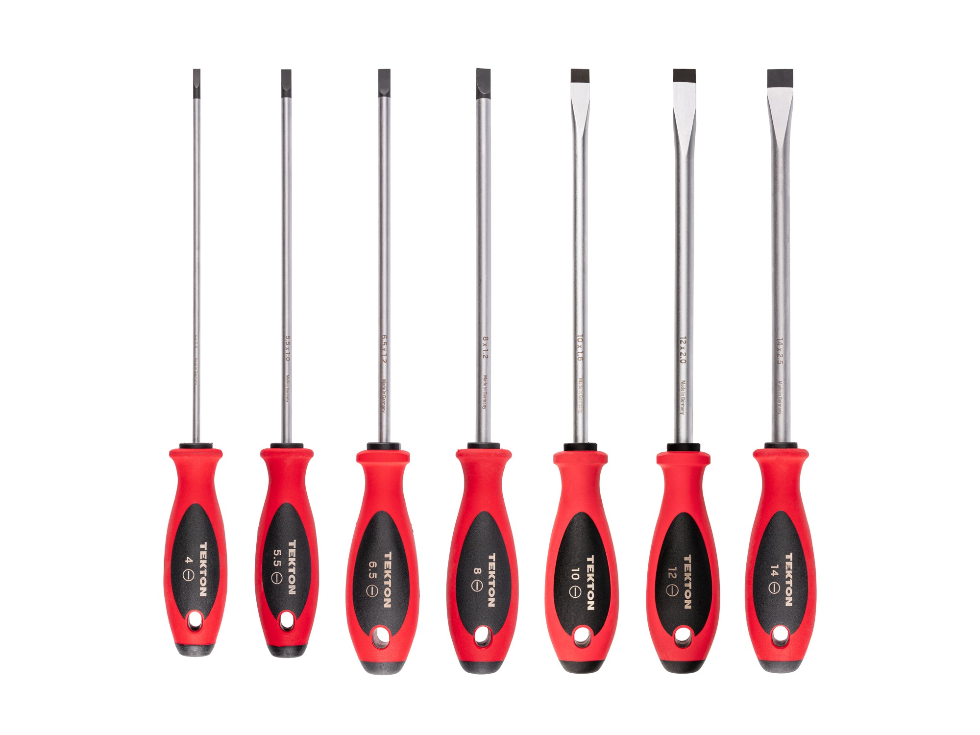 Slotted Screwdriver Set - 8 Inch Shanks, 7-Piece (4 - 14 mm)