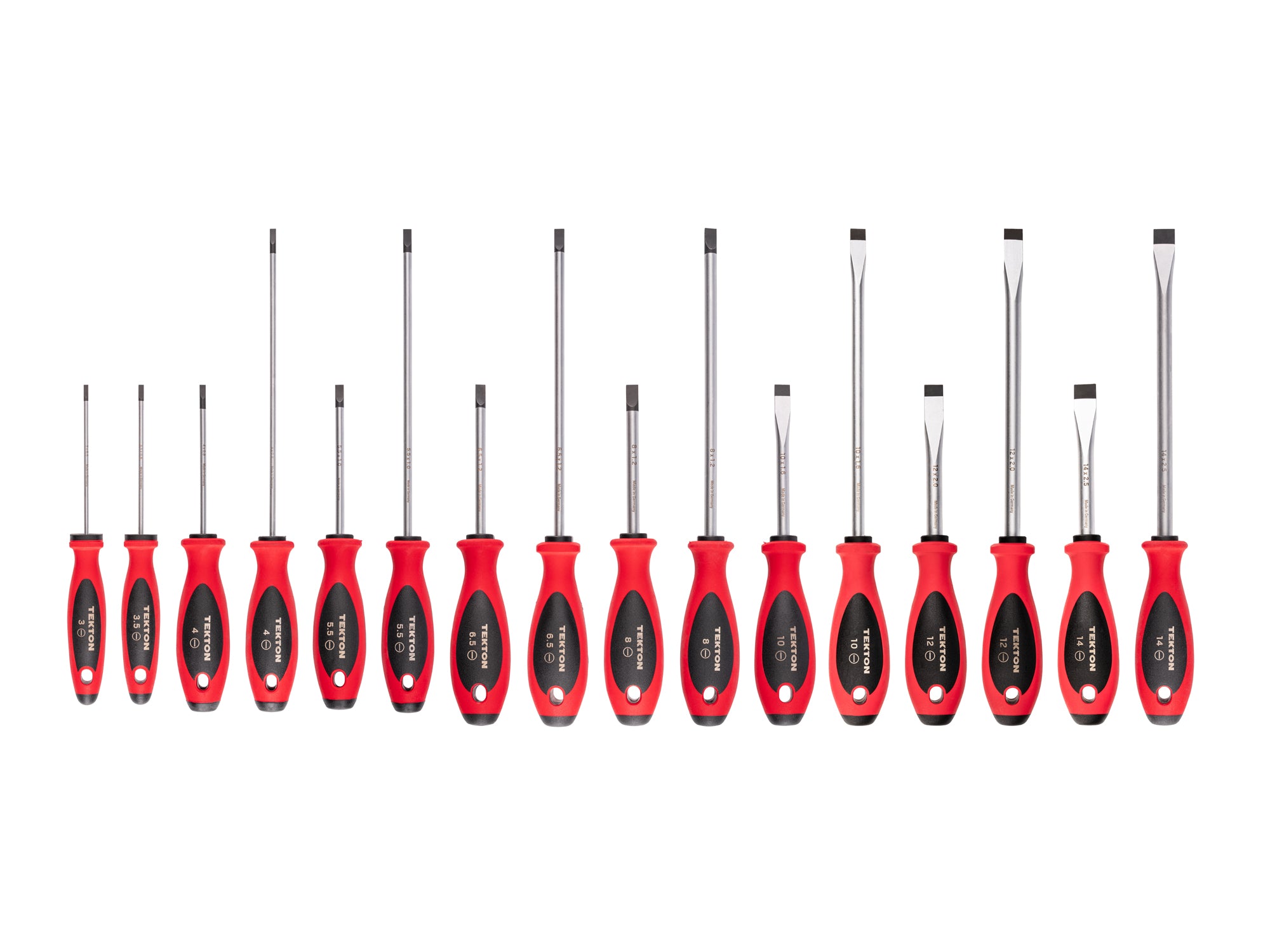 Slotted Screwdriver Set - 4, 8 Inch Shanks, 16-Piece (3 - 14 mm)