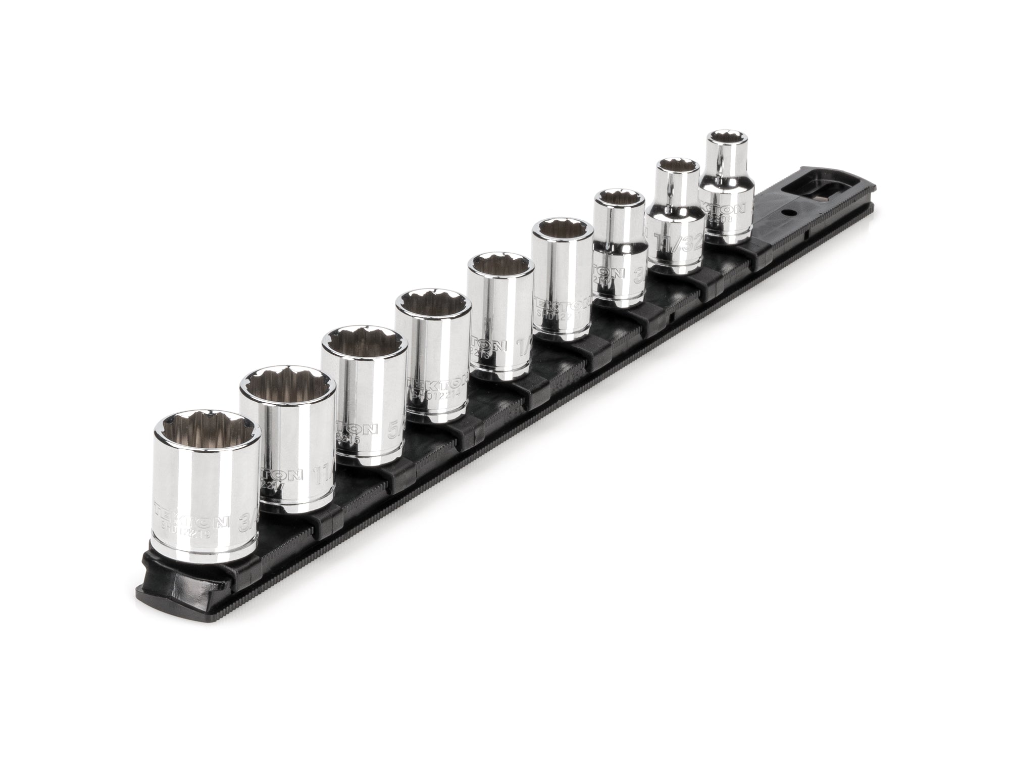 3/8 Inch Drive Shallow 12-Point Socket Set with Rail, 9-Piece (5/16 - 3/4 in.)