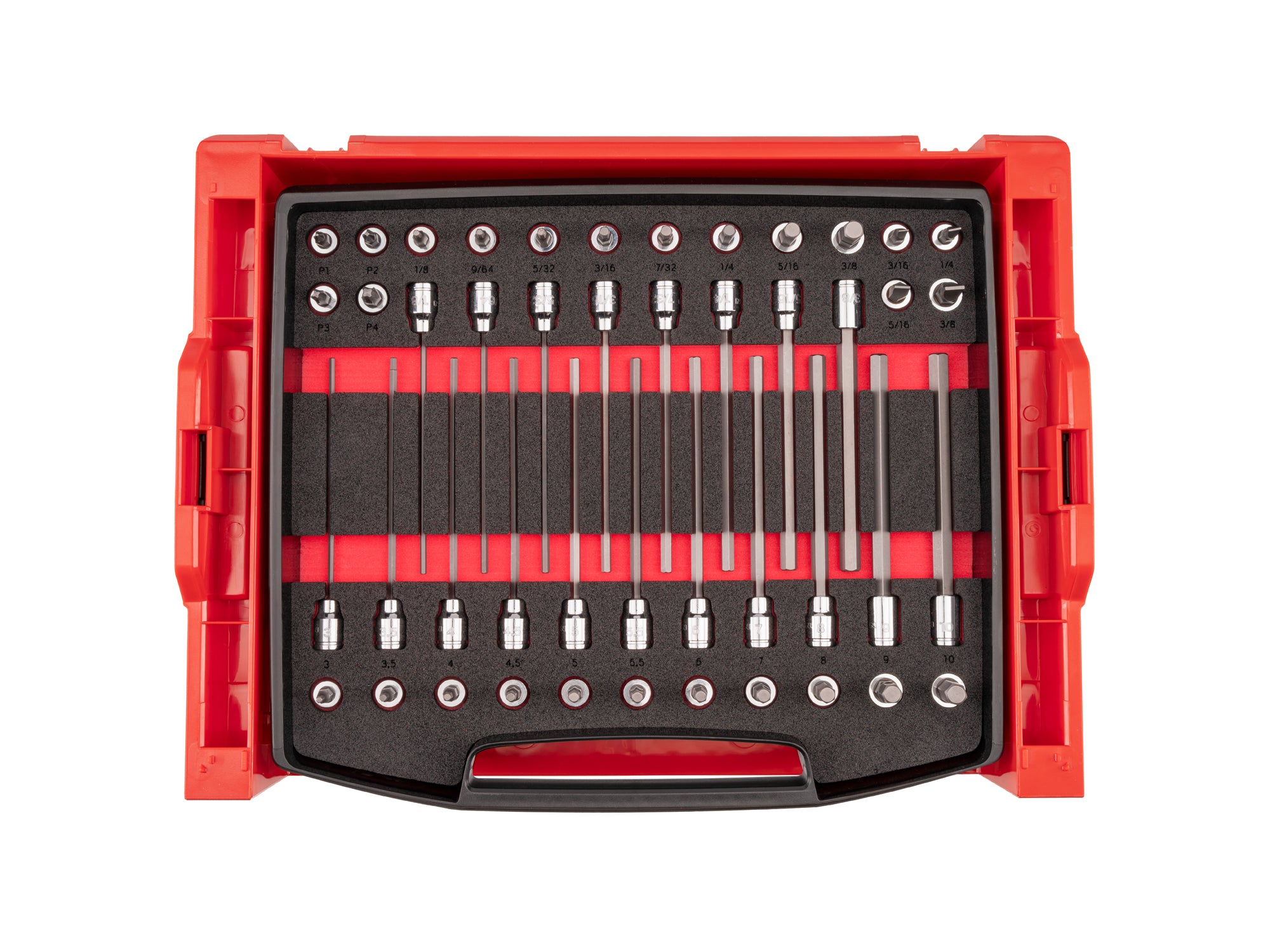 3/8 Inch Drive Standard and Long Bit Socket Set with Open Top Drawer and Rack (46-Piece)