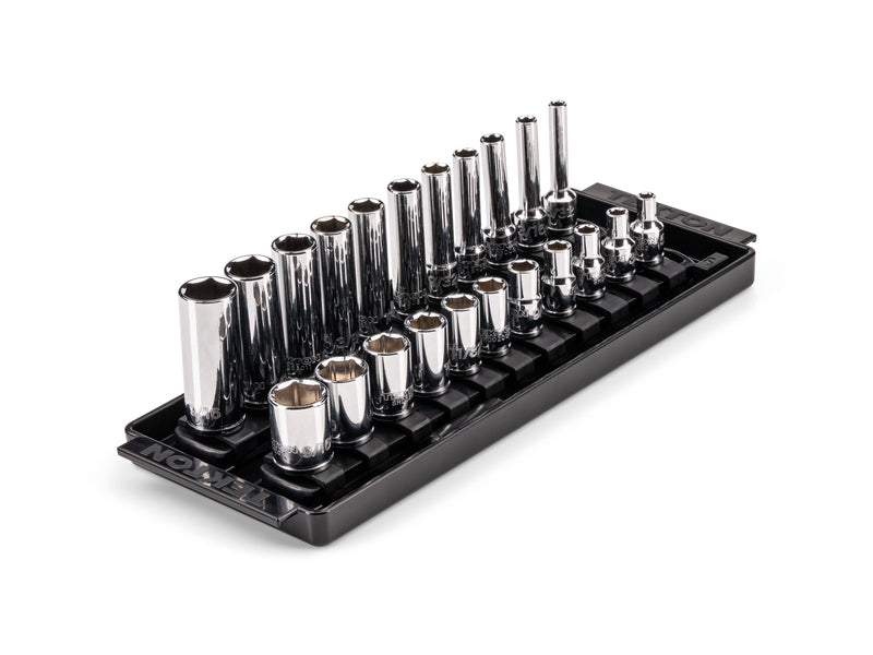 1/4 Inch Drive Shallow and Deep 6-Point Socket Set with Rails and Tray, 22-Piece (5/32 - 9/16 in.)