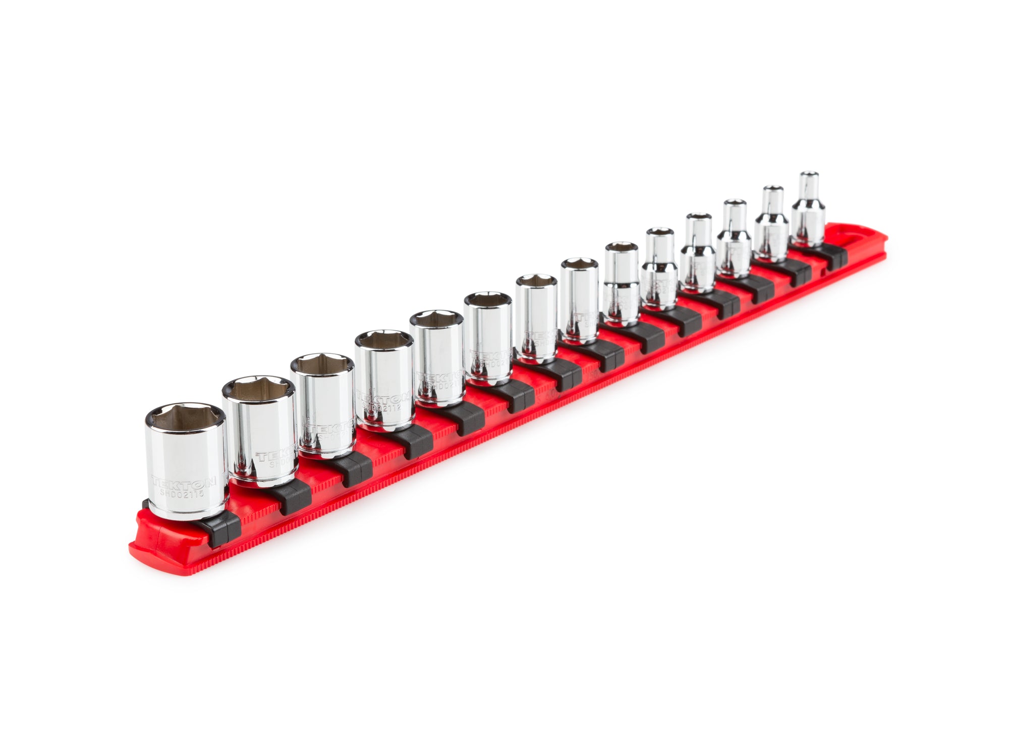 1/4 Inch Drive Shallow 6-Point Socket Set with Rail, 14-Piece (4 - 15 mm)