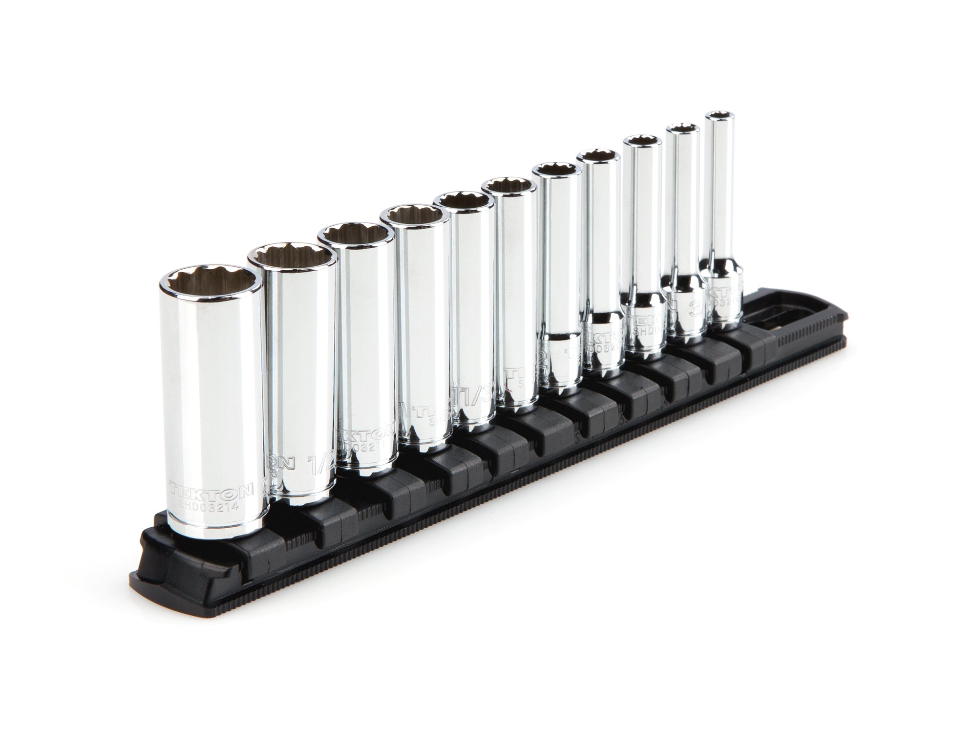 1/4 Inch Drive Deep 12-Point Socket Set with Rail, 11-Piece (5/32 - 9/16 in.)
