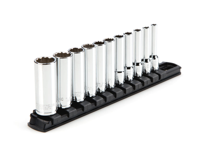 1/4 Inch Drive Deep 12-Point Socket Set with Rail, 11-Piece (5/32 - 9/16 in.)