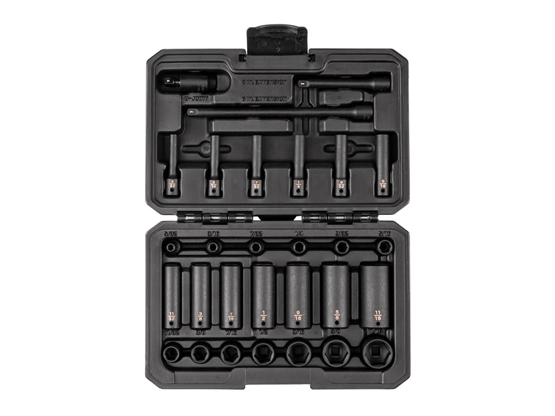 1/4 Inch Drive Shallow 6-Point Impact Socket Set with Case, 29-Piece (5/32 - 11/16 in.)