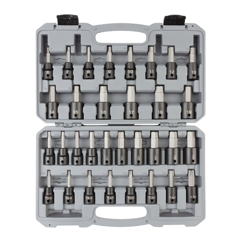 1/2 Inch Drive Hex and Torx Impact Bit Socket Set with Case, 32-Piece (1/4 - 3/4 in., 6 - 19 mm, T30 - T70)