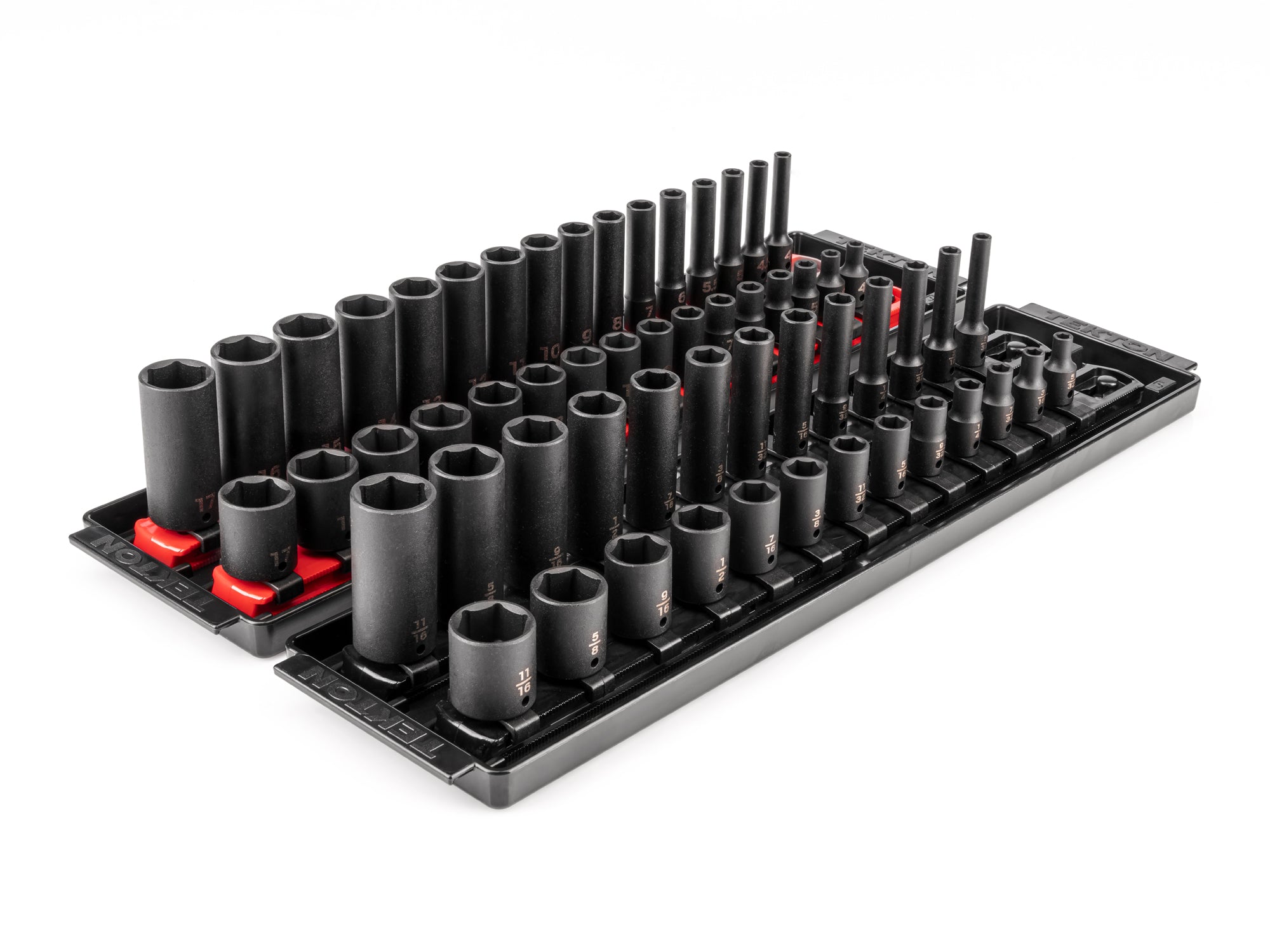 1/4 Inch Drive Shallow and Deep 6-Point Impact Socket Set with Rails and Trays, 58-Piece (5/32 - 11/16 in., 4 - 17 mm)
