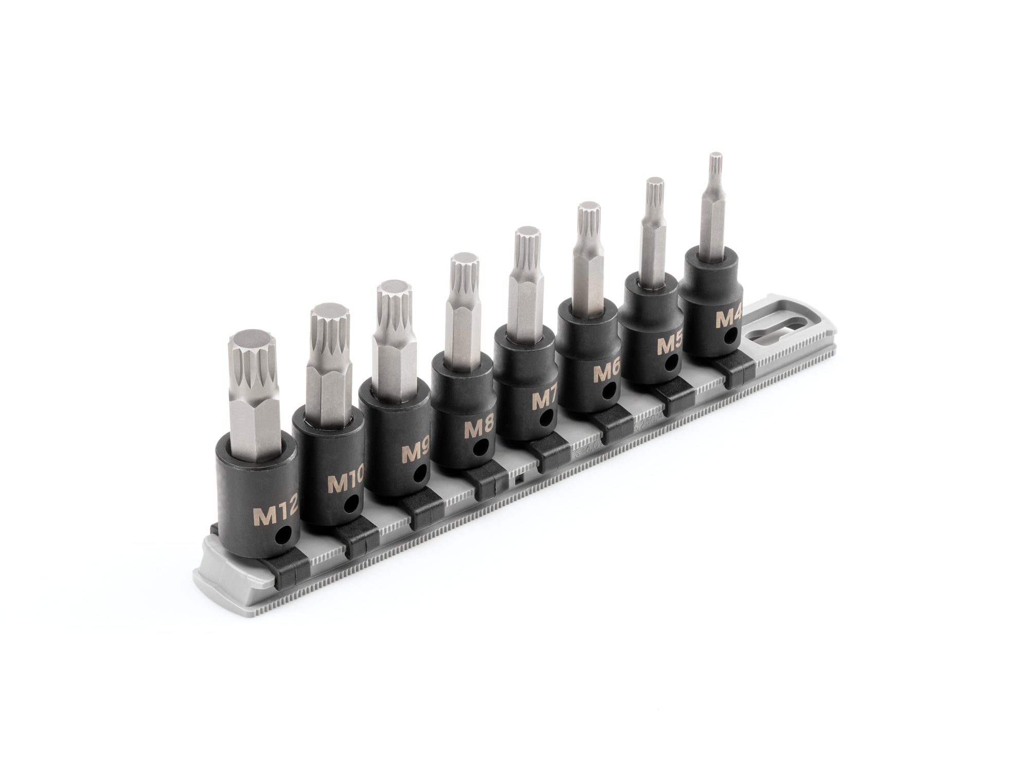 3/8 Inch Drive Triple Square Impact Bit Socket Set with Rail, 8-Piece (M4-M12)