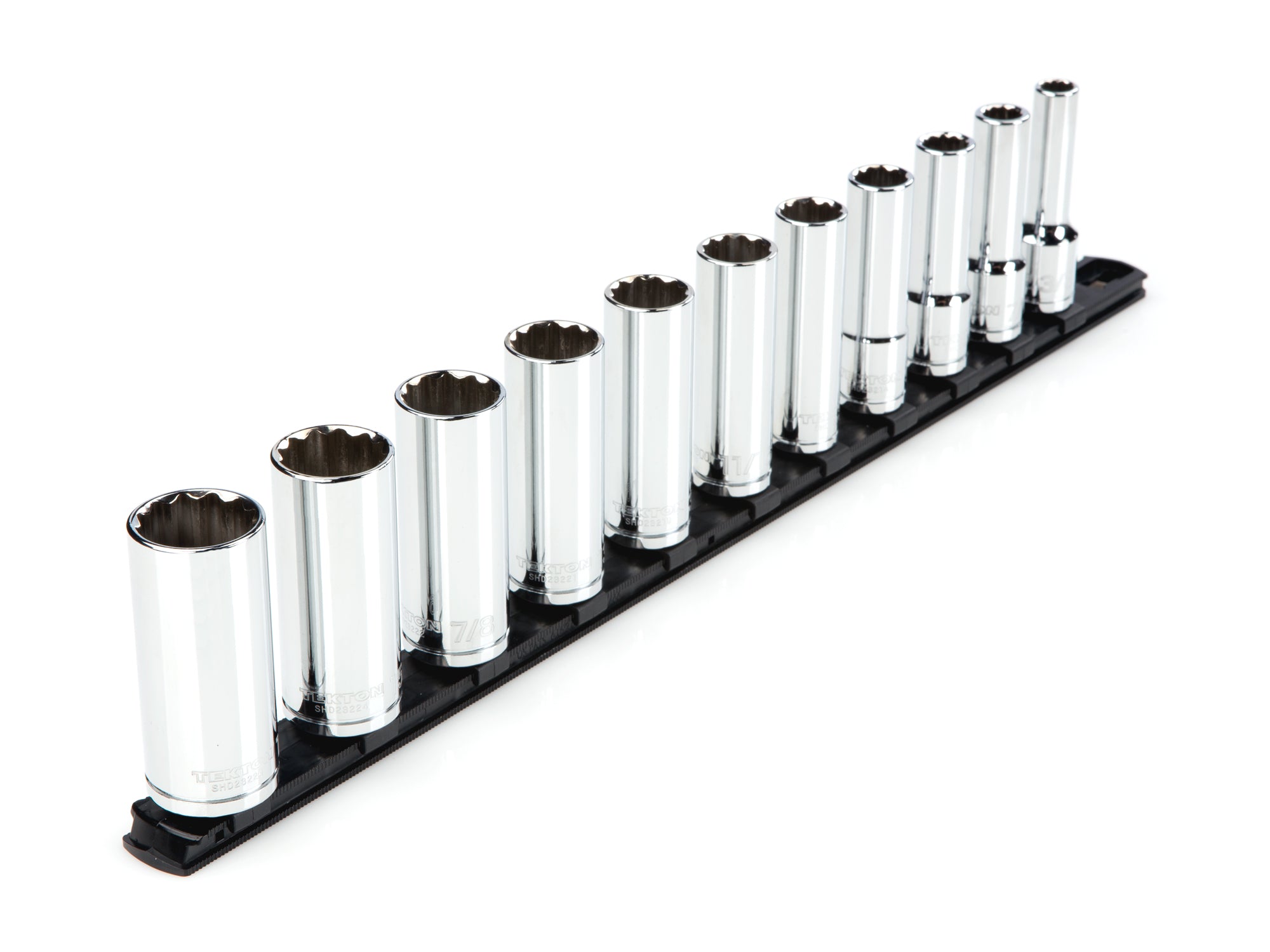 1/2 Inch Drive Deep 12-Point Socket Set with Rail, 11-Piece (3/8 - 1 in.)