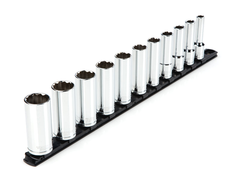 1/2 Inch Drive Deep 12-Point Socket Set with Rail, 11-Piece (3/8 - 1 in.)