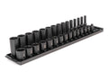 3/8 Inch Drive Shallow and Deep 6-Point Impact Socket Set with Rails and Tray, 30-Piece (1/4 - 1 in.)