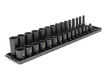 3/8 Inch Drive Shallow and Deep 6-Point Impact Socket Set with Rails and Tray, 30-Piece (1/4 - 1 in.)