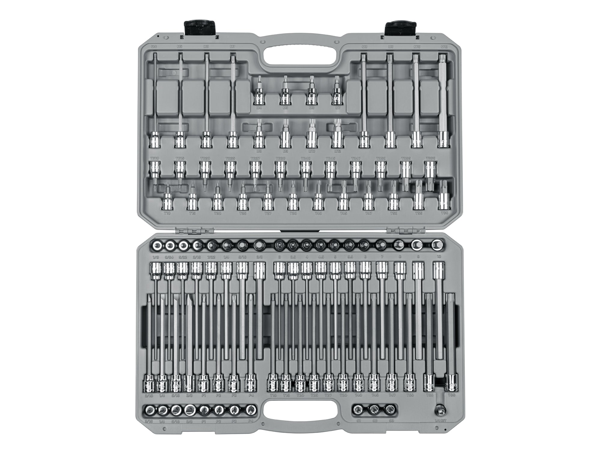 3/8 Inch Drive Hex, Torx, TR Torx, Phillips, Slotted, Square, Triple Square Bit Socket Set with Case (110-Piece)