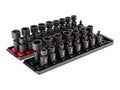 3/8 Inch Drive Shallow 6-Point Universal Joint Impact Socket Set with Rails and Trays, 34-Piece (1/4 - 1 in., 6 - 24 mm)
