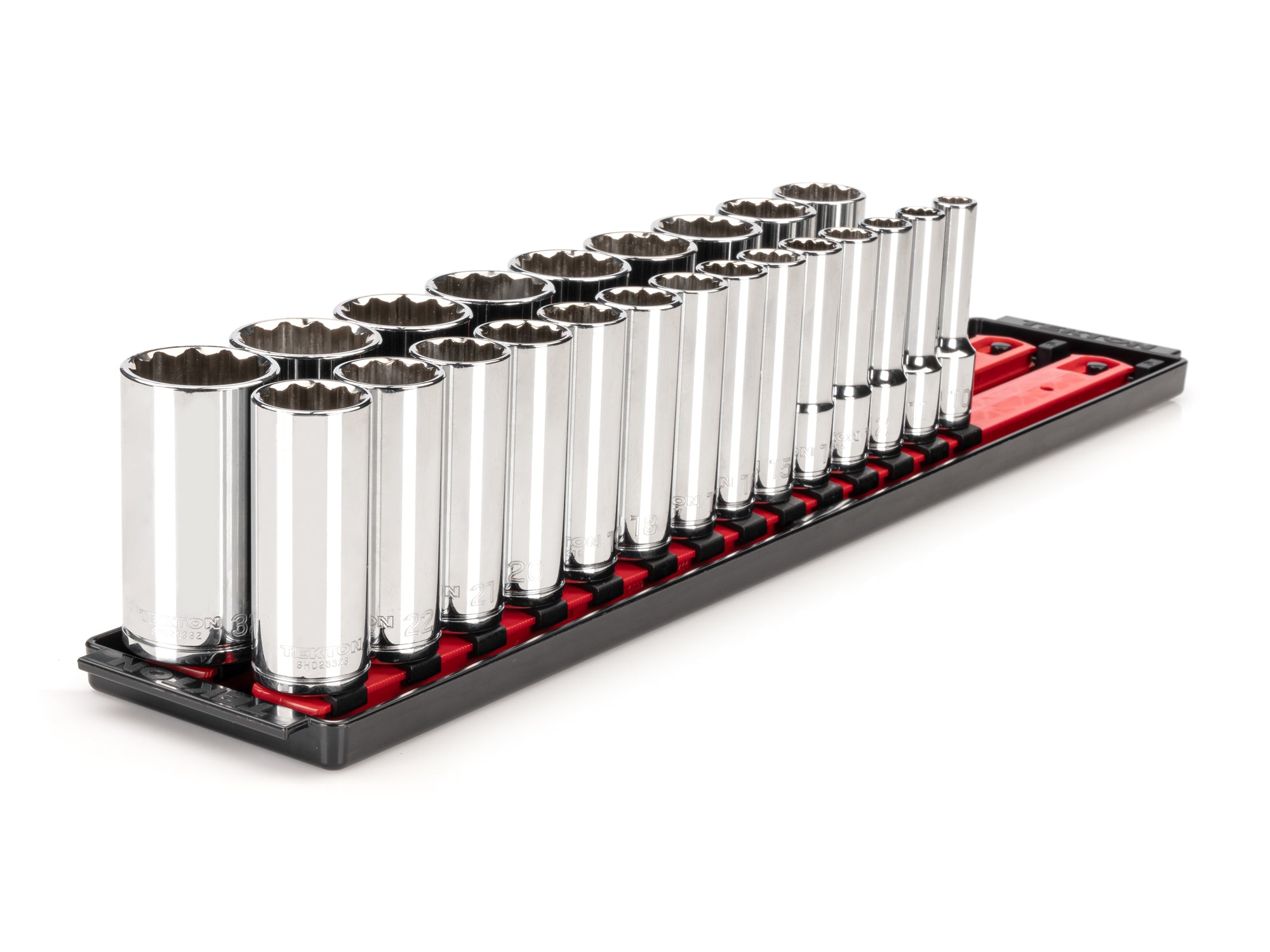 1/2 Inch Drive Deep 12-Point Socket Set with Rails and Tray, 23-Piece (10 - 32 mm)