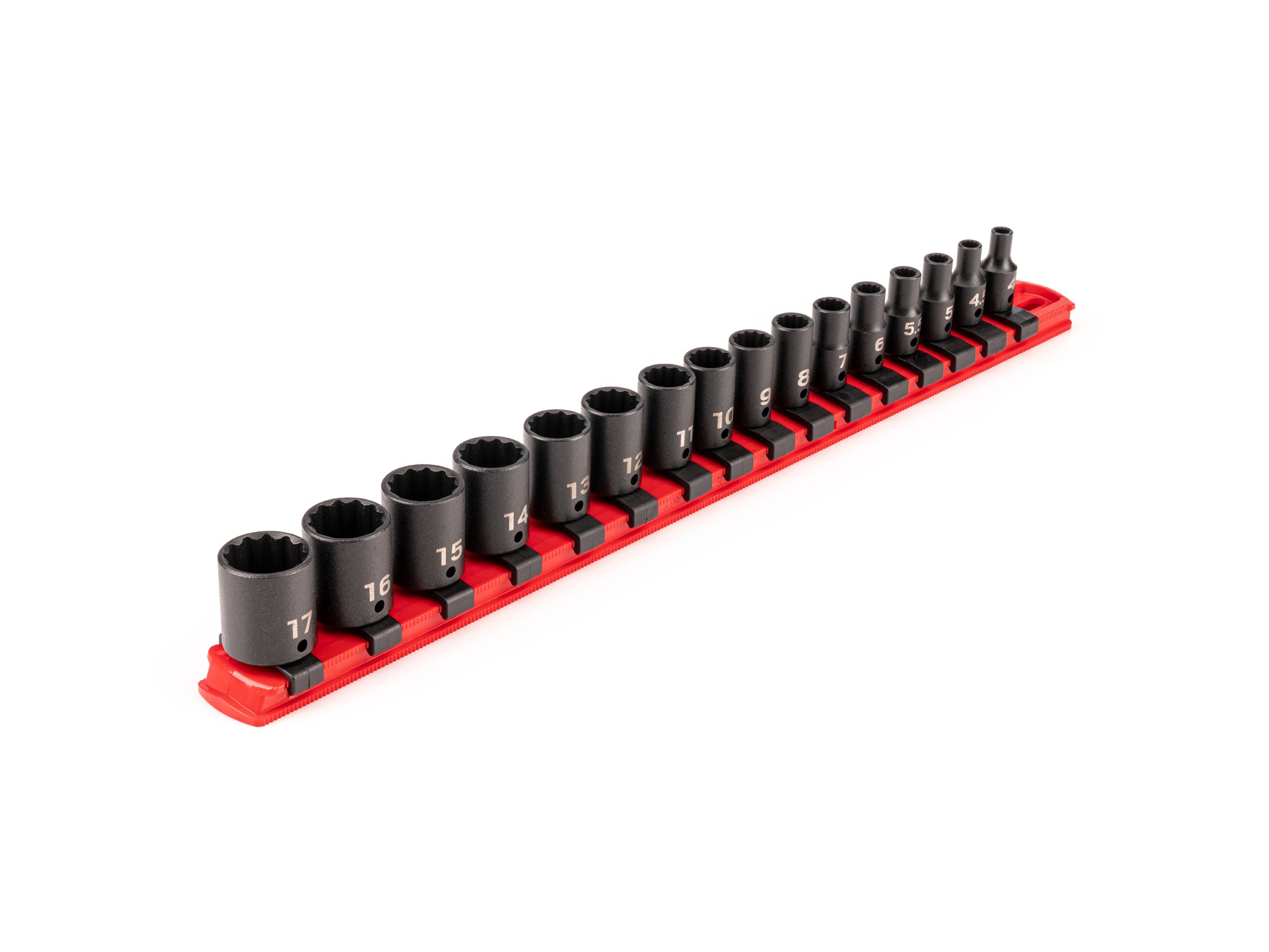 1/4 Inch Drive Shallow 12-Point Impact Socket Set with Rail, 16-Piece (4 - 17 mm)