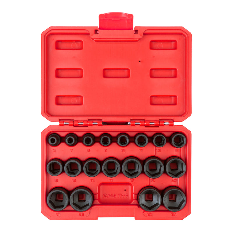 3/8 Inch Drive Shallow 6-Point Impact Socket Set with Case, 19-Piece (6 - 24 mm)