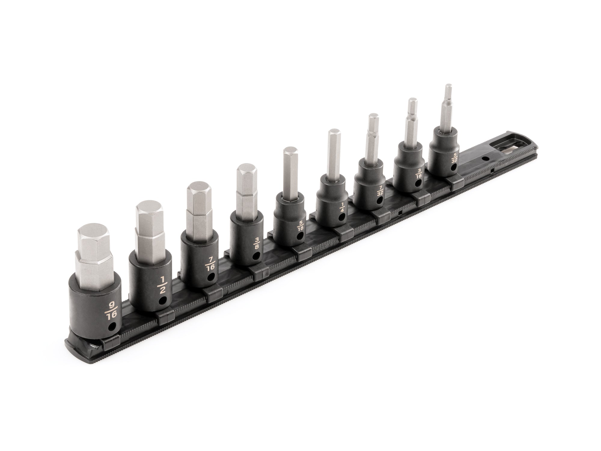 3/8 Inch Drive Hex Impact Bit Socket Set with Rail, 9-Piece (5/32-9/16 in.)