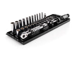 1/4 Inch Drive Shallow and Deep 12-Point Socket and Ratchet Set with Rails and Tray, 29-Piece (5/32 - 9/16 in.)
