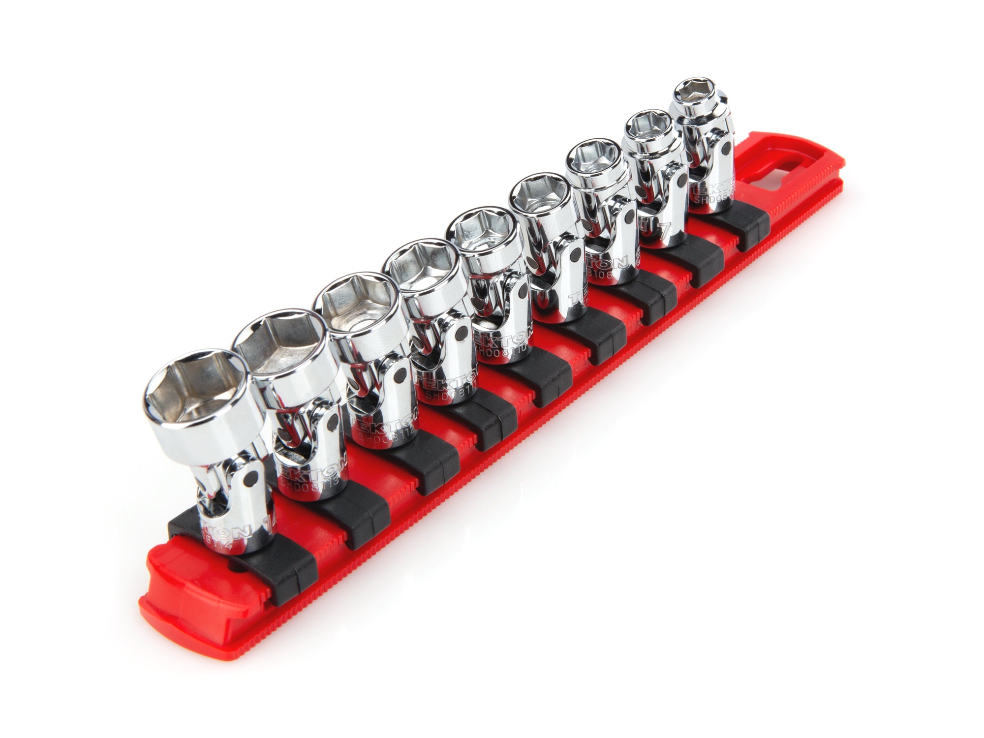 1/4 Inch Drive Shallow 6-Point Universal Joint Socket Set with Rail, 9-Piece (6 - 14 mm)