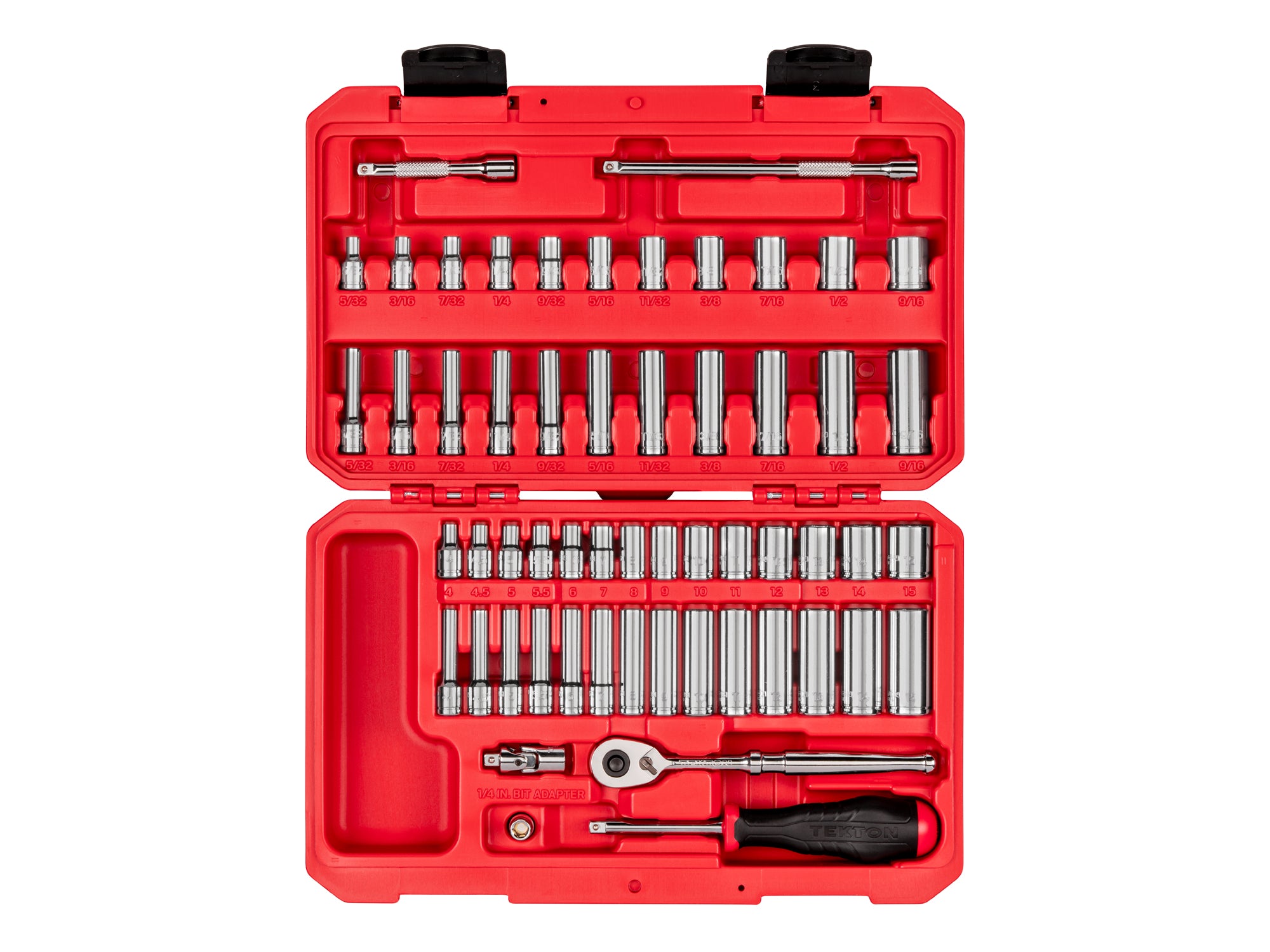 1/4 Inch Drive Shallow and Deep 12-Point Socket and Ratchet Set with Case, 56-Piece (5/32-9/16 in., 4-15 mm)