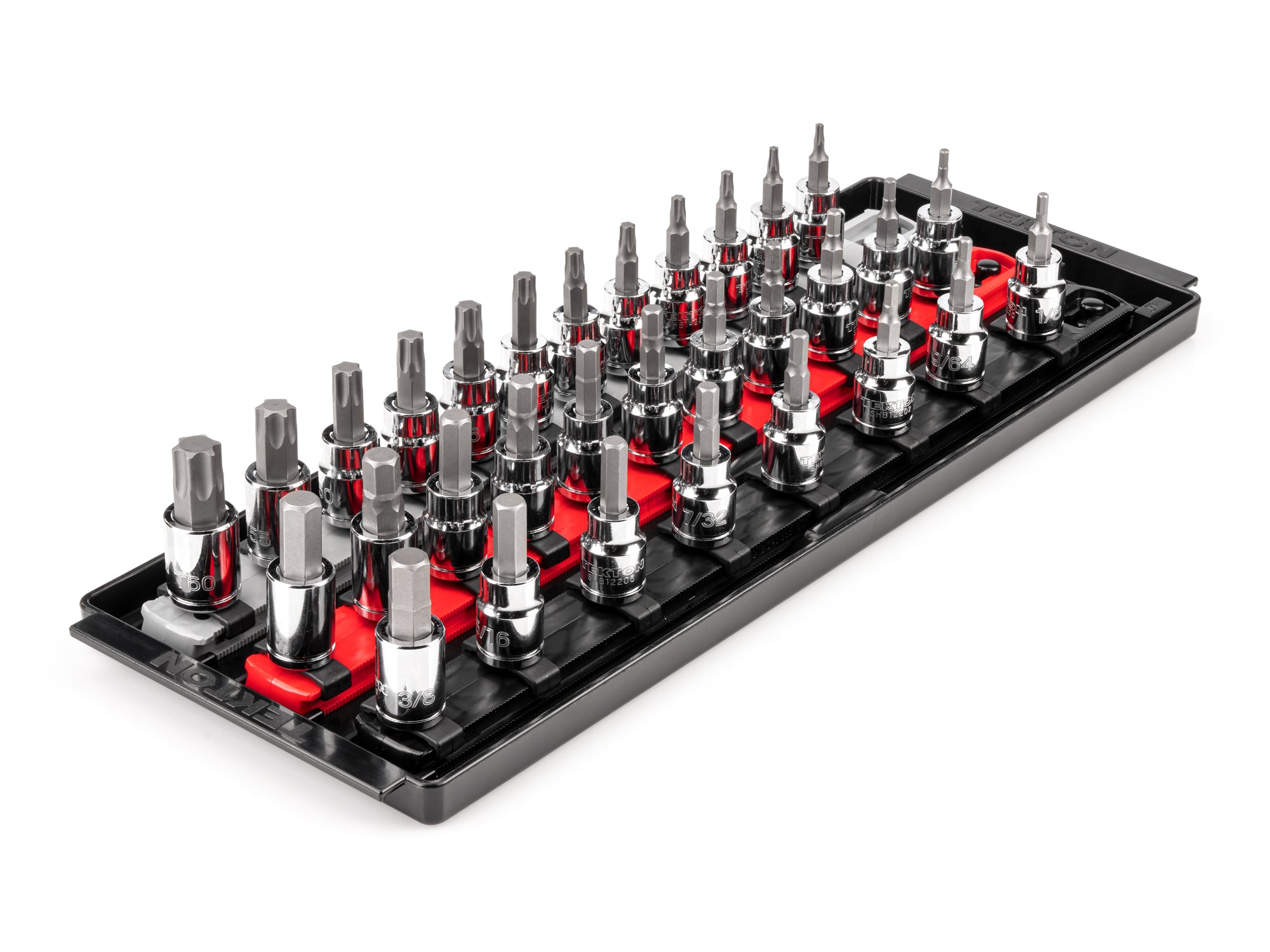 3/8 Inch Drive Hex and Torx Bit Socket Set with Rails and Tray, 31-Piece (1/8 - 3/8 in., 3 - 10 mm, T10 - T60)