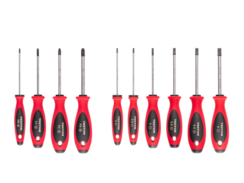 Phillips and Slotted Screwdriver Set - 4 Inch Shanks, 10-Piece (#0-#3, 3-8 mm)