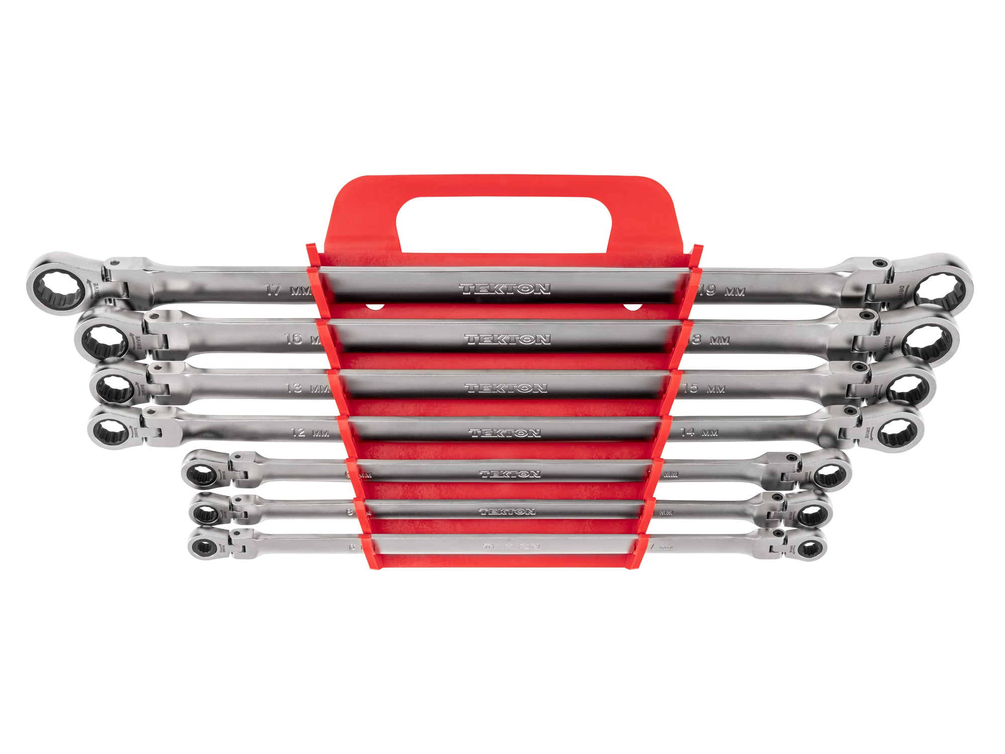 Long Flex Head 12-Point Ratcheting Box End Wrench Set with Holder, 7-Piece (6-19 mm)
