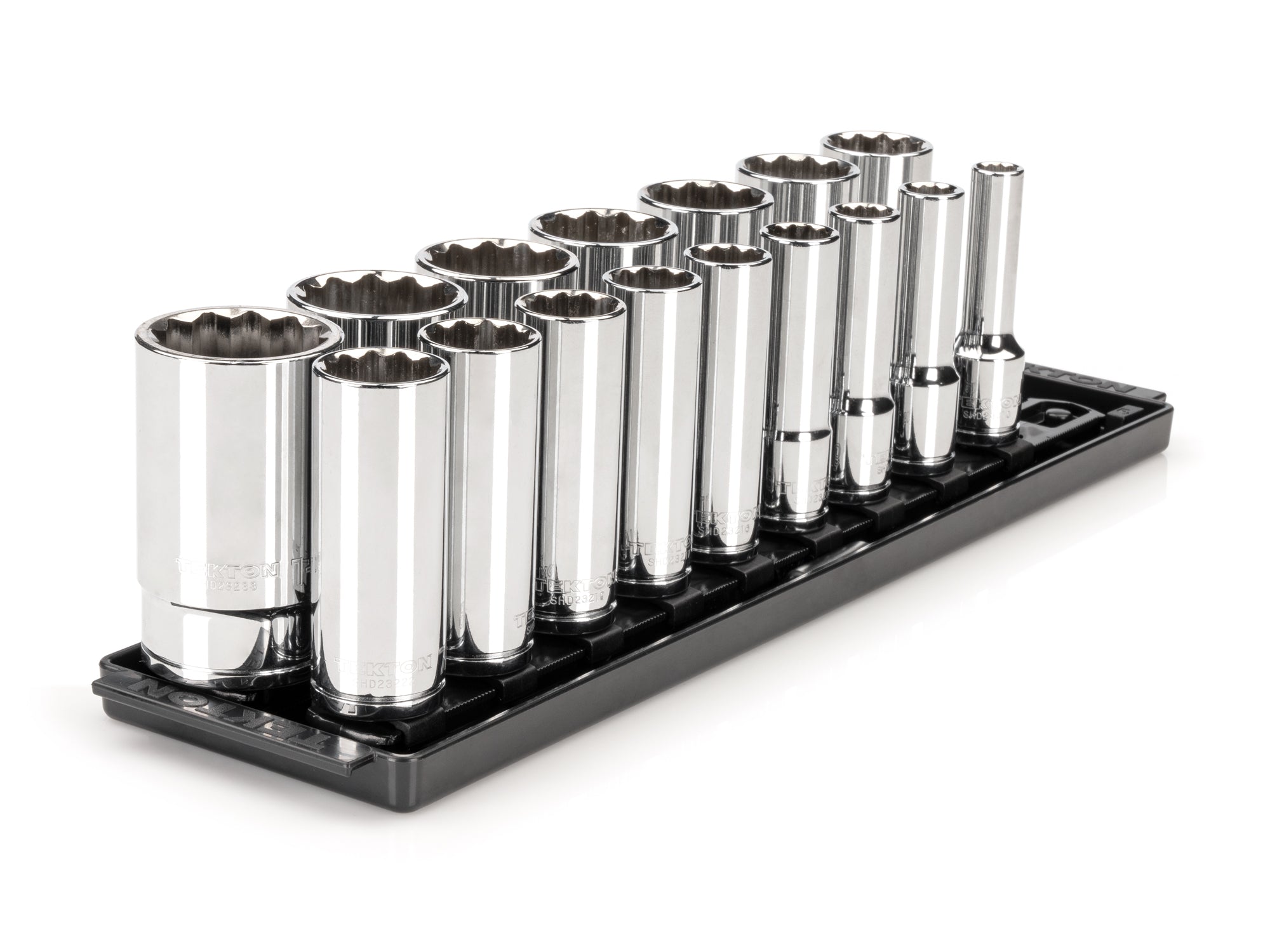 1/2 Inch Drive Deep 12-Point Socket Set with Rails and Tray, 16-Piece ...