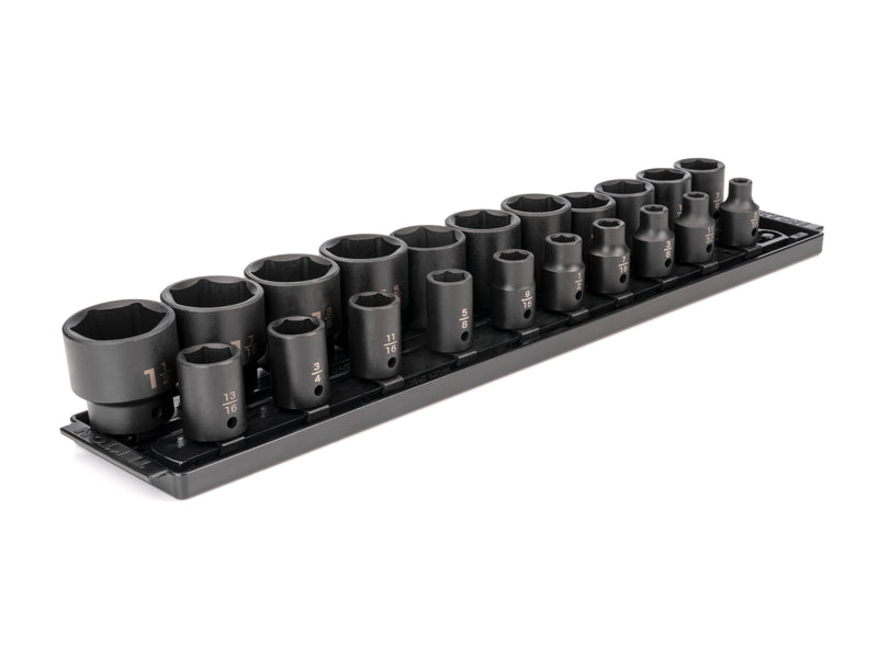 1/2 Inch Drive Shallow 6-Point Impact Socket Set with Rails and Tray, 21-Piece (5/16 - 1-1/2 in.)