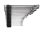Long Fixed/Flex Head 12-Point Ratcheting Box End Wrench Set with Modular Organizers, 15-Piece (1/4-1 in.)
