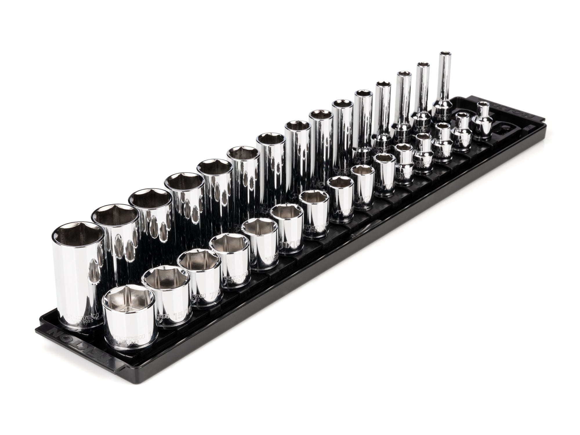 3/8 Inch Drive Shallow and Deep 6-Point Socket Set with Rails and Tray, 30-Piece (1/4 - 1 in.)