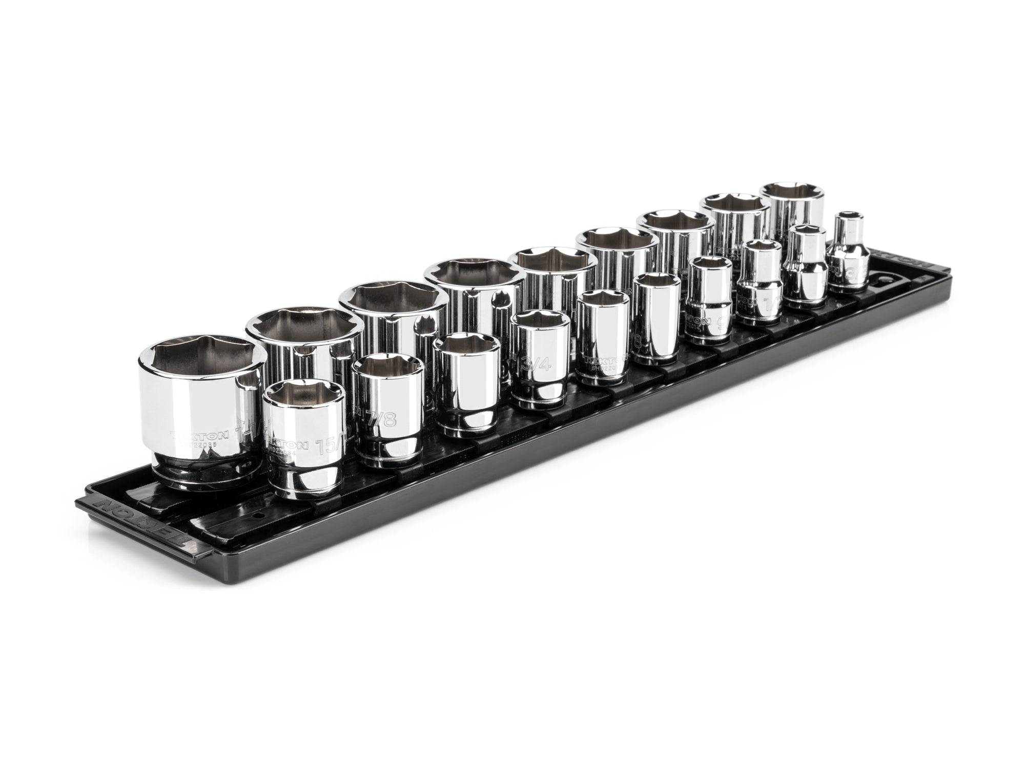 1/2 Inch Drive Shallow 6-Point Socket Set with Rails and Tray, 19-Piece (3/8 - 1-1/2 in.)