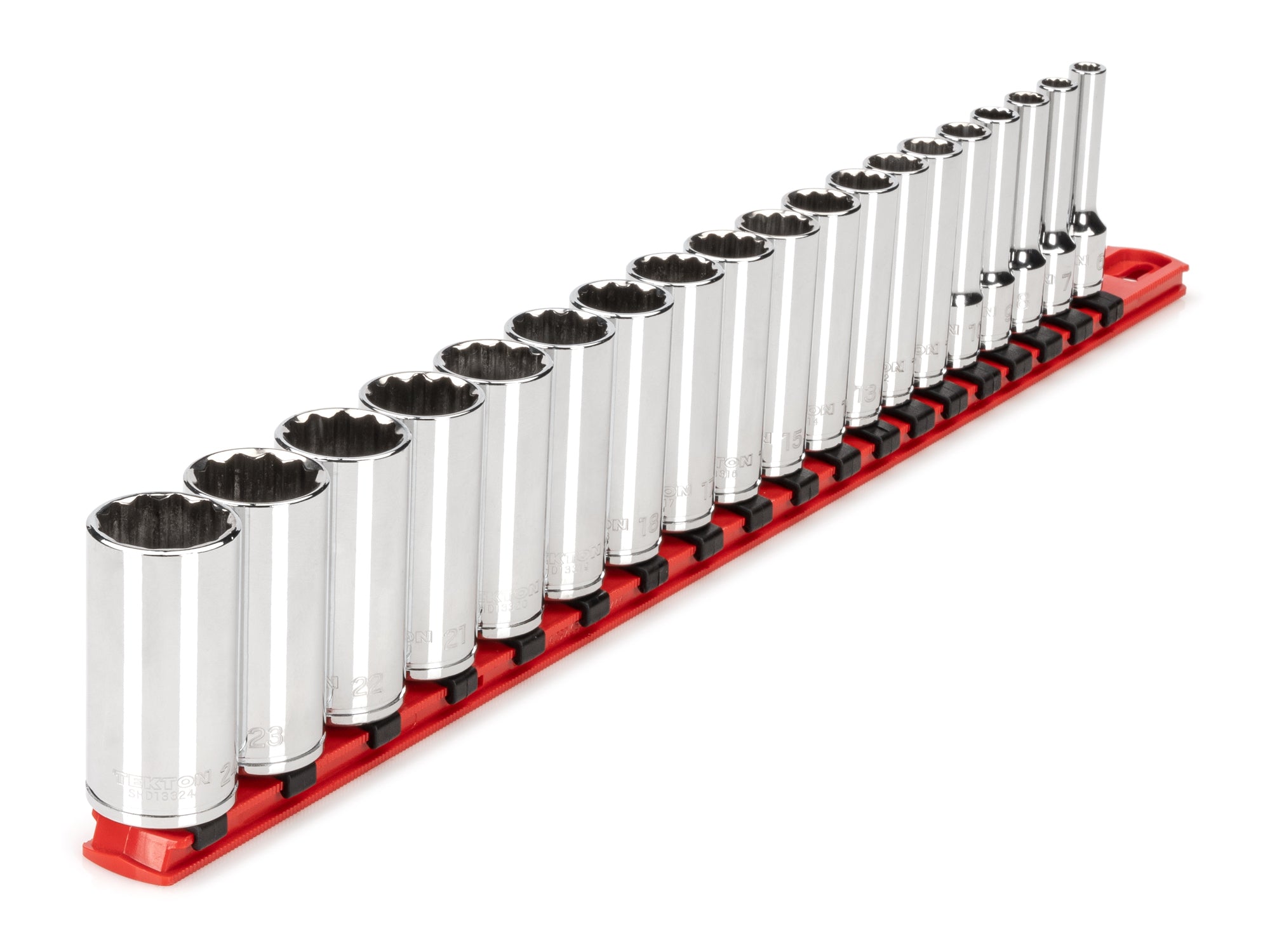 3/8 Inch Drive Deep 12-Point Socket Set with Rail, 19-Piece (6 - 24 mm)