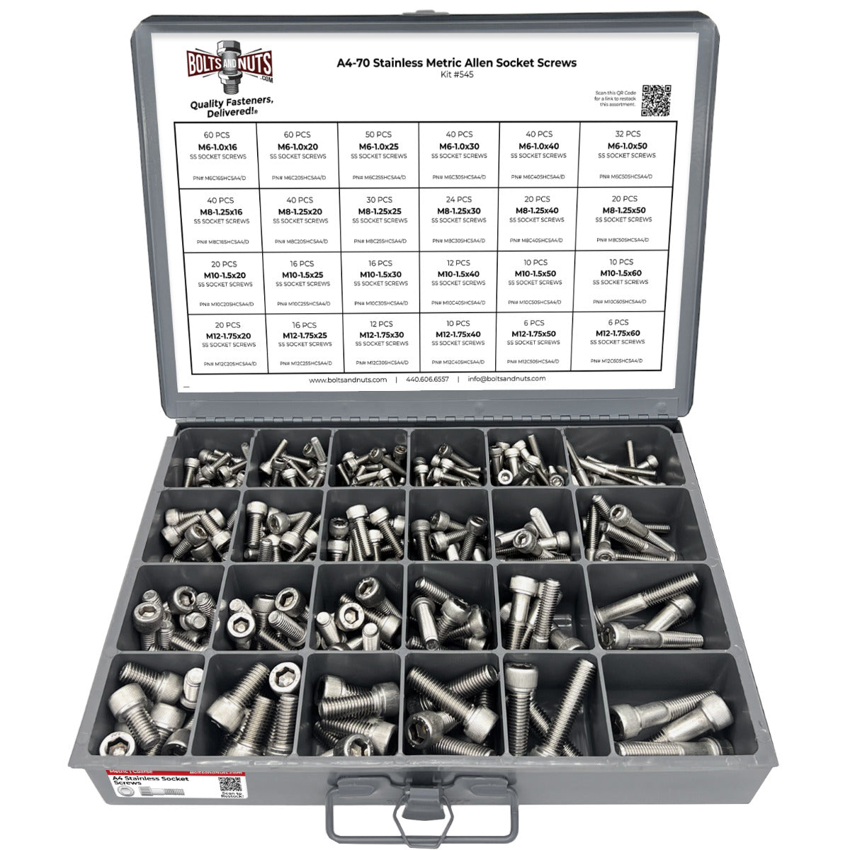 Metric A4 Stainless Steel Allen Socket Head Cap Screws Bolts Assortment - 611 PCS