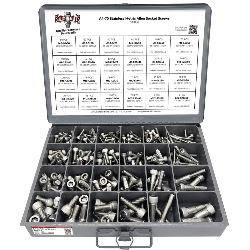 Metric A4 Stainless Steel Allen Socket Head Cap Screws Bolts Assortment - 611 PCS