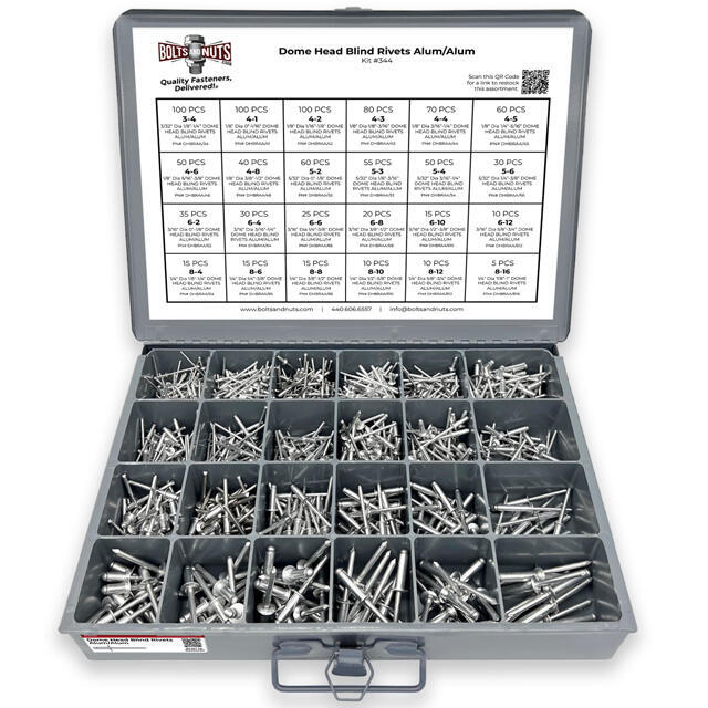 Dome Head Blind Pop Rivets Alum/Alum Mandrel Assortment - 1001 PCS