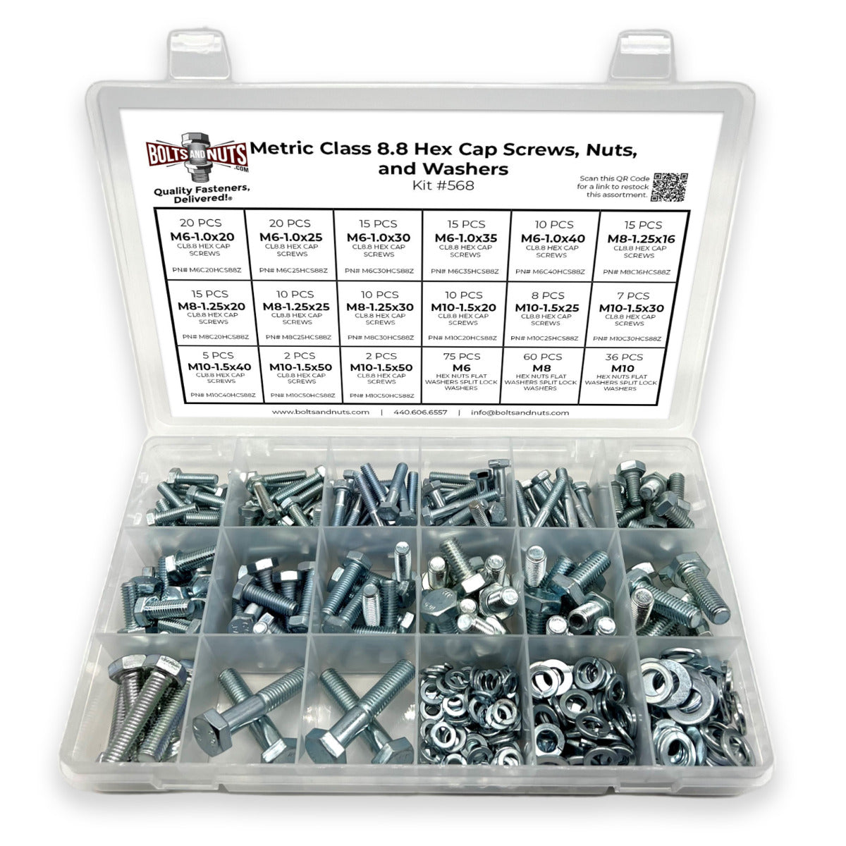 Metric Class 8.8 Hex Cap Screws, Hex Nuts, Flat & Lock Washers - 341 PCS