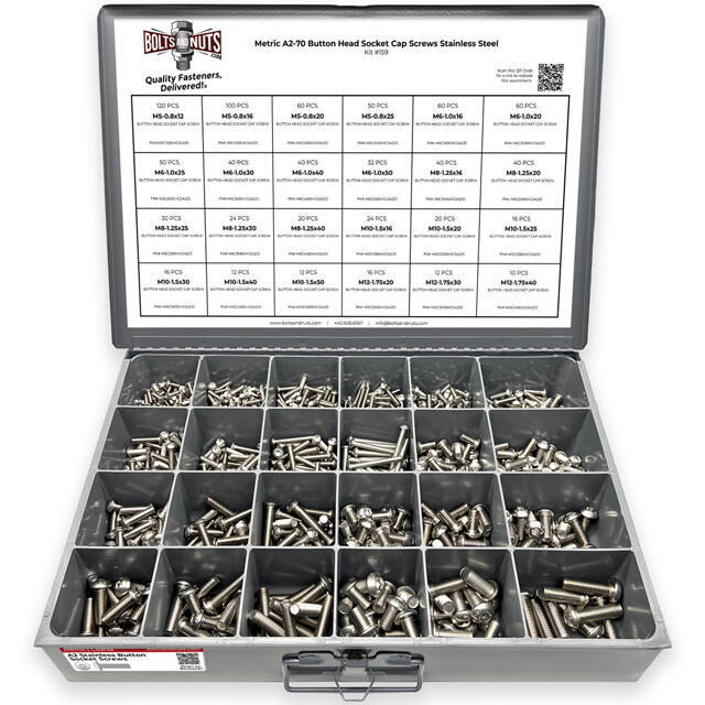 Metric A2-70 Allen Button Head Socket Cap Screws Bolts Stainless Steel Assortment - 905 PCS