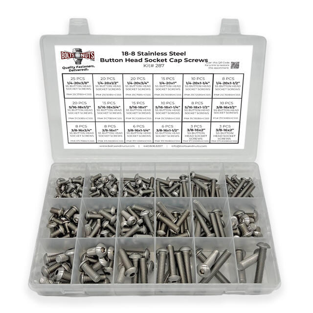 Inch 18-8 Stainless Steel Button Head Socket Cap Screws Assortment - 211 PCS