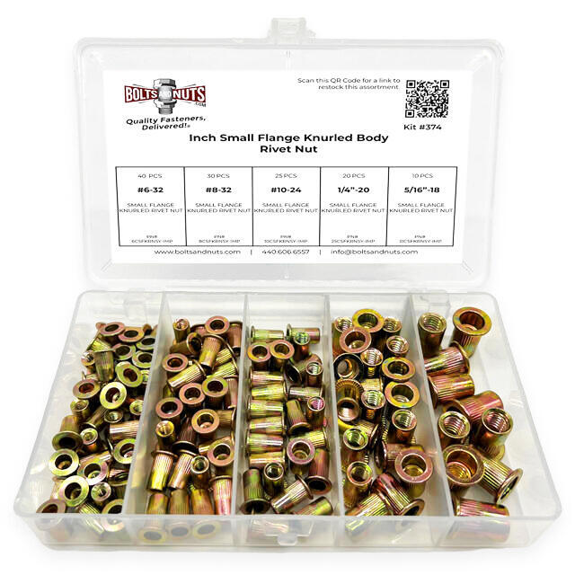 Small Flange Knurled Body Rivet Nut Assortment - 125 PCS