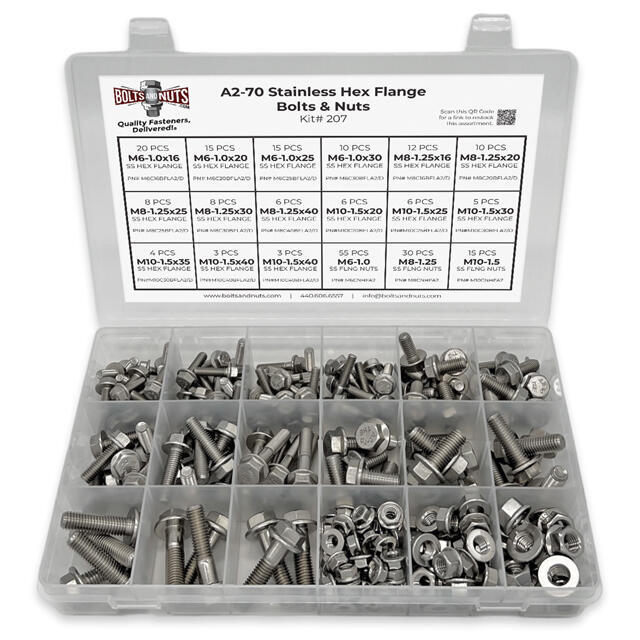 Metric A2 Stainless Steel Hex Flange Bolts & Nuts Assortment - 232 PCS