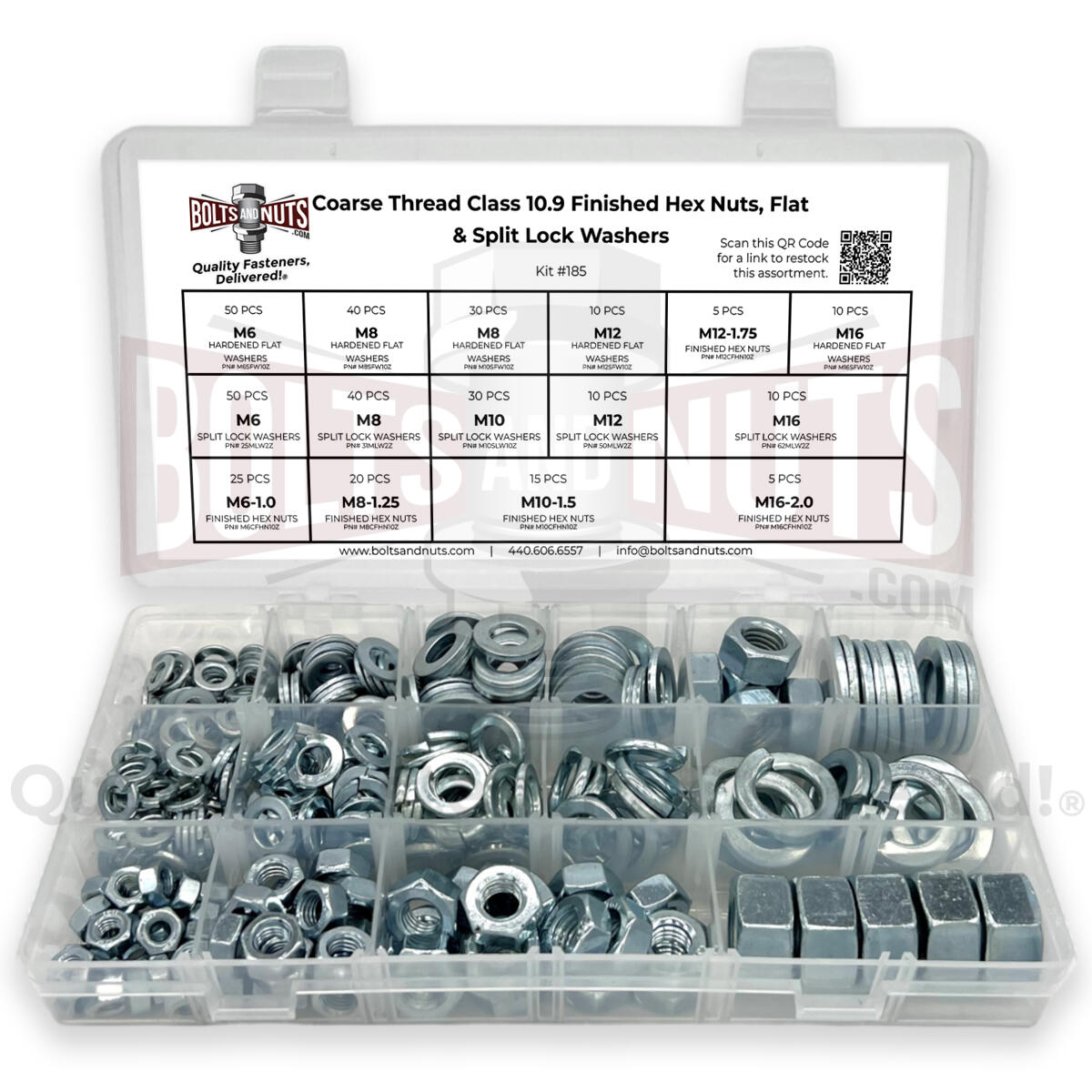 Metric Class 10.9 Hex Nut, Flat & Lock Washers Assortment - 351 Pcs