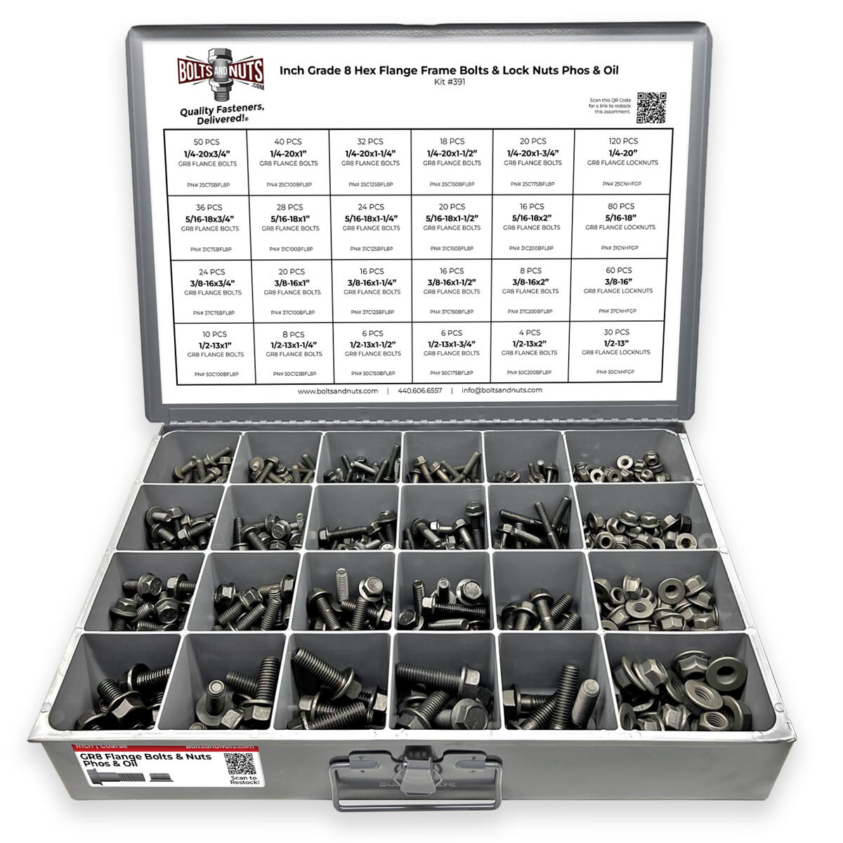 Inch Grade 8 Hex Flange Frame Bolts & Lock Nuts Phos & Oil Assortment - 693 PCS