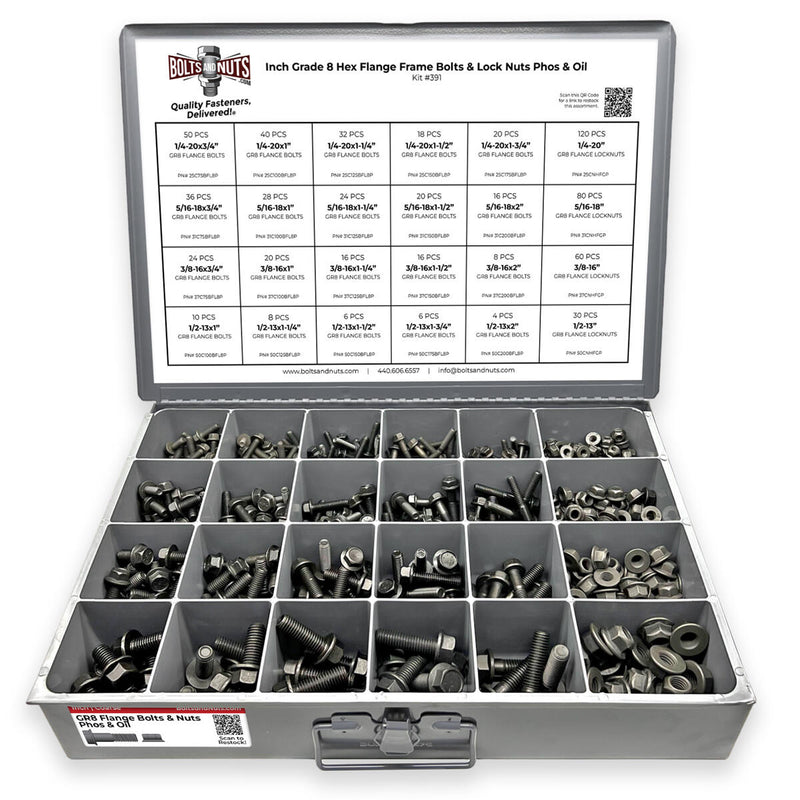 Inch Grade 8 Hex Flange Frame Bolts & Lock Nuts Phos & Oil Assortment - 693 PCS